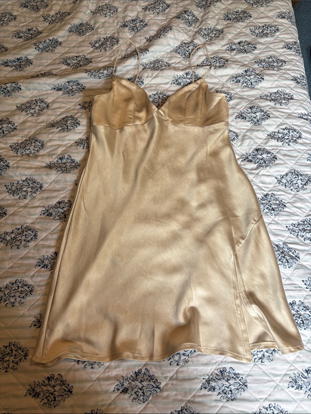 Champagne Satin Slip Dress with Spaghetti Straps